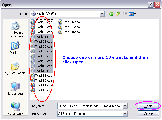 Choose one or more CDA file(s)