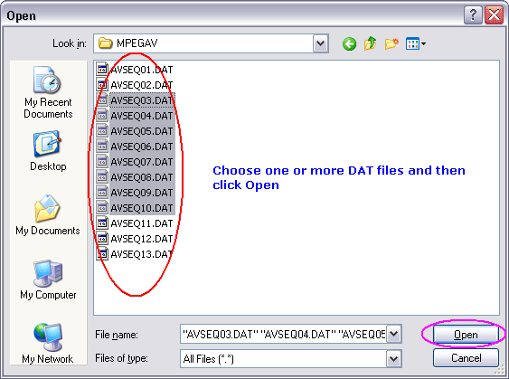 Choose one or more VCD file(s)