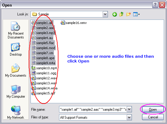 Choose one or more W64 file(s)