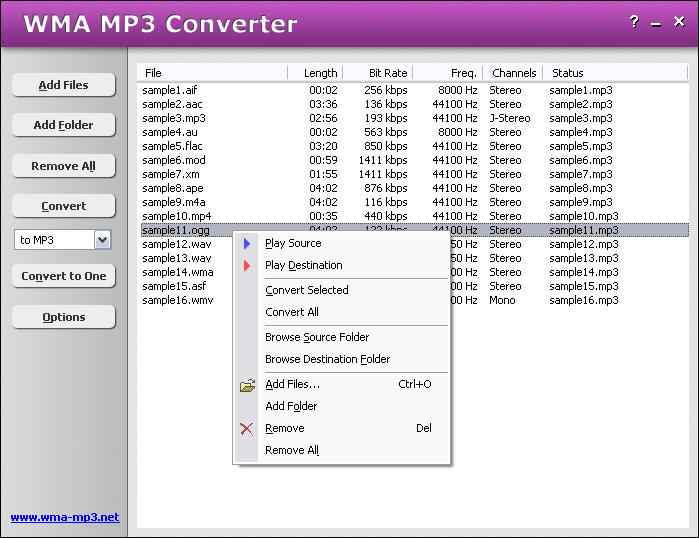 Screenshot of WMA WMV ASF MP3 Converter
